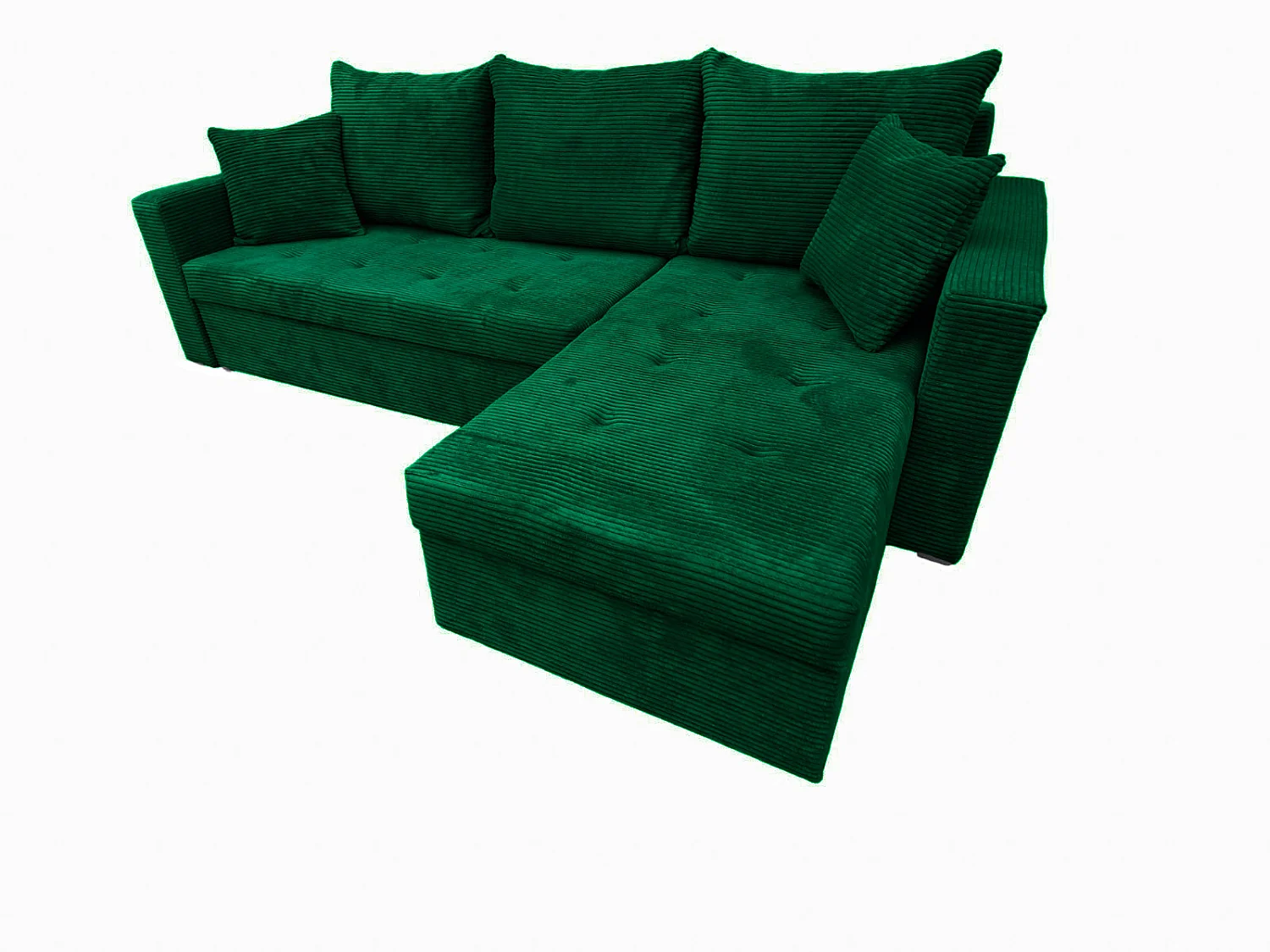 Ecksofa Gustaw mit Schlaffunktion, Bettkasten und Kissen, Cordstoff Zoom 10 Grün