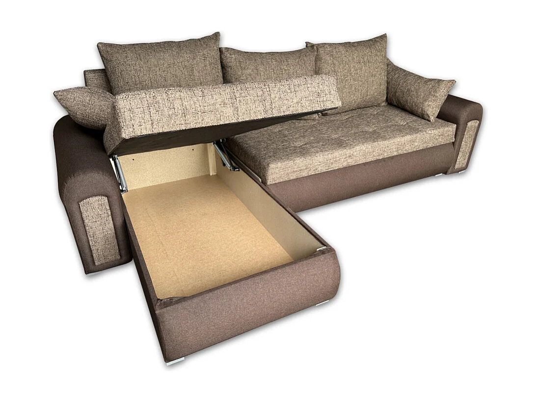 Relax-Ecksofa mit Schlaffunktion und Bettkasten In braun berlin 04 + sawana 16