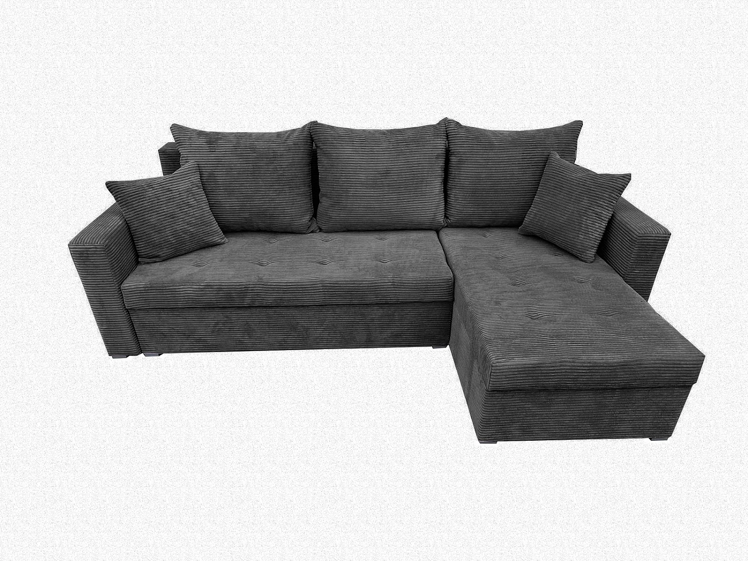 Ecksofa Gustaw mit Schlaffunktion, Bettkasten und Kissen, Cordstoff Zoom 22 Graphit