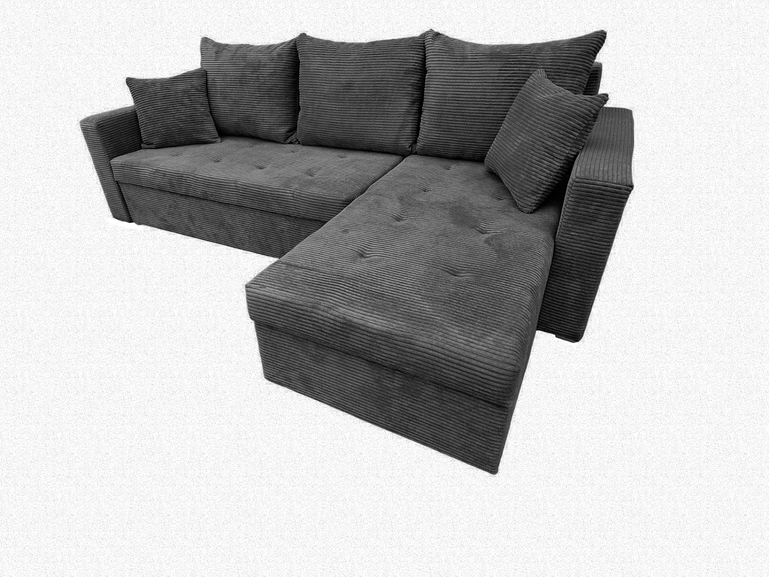 Ecksofa Gustaw mit Schlaffunktion, Bettkasten und Kissen, Cordstoff Zoom 22 Graphit