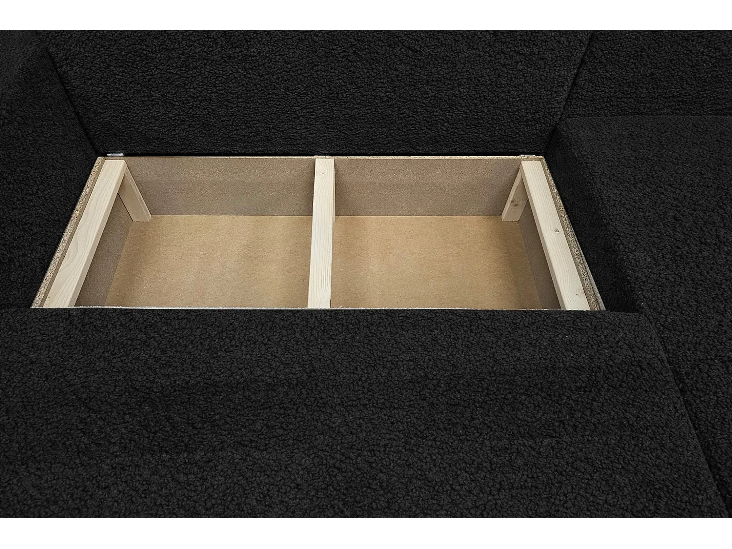 Ecksofa Toronto L-Form mit Schlaffunktion und Bettkasten, Bouclé-Stoff Quelle 100 Schwarz