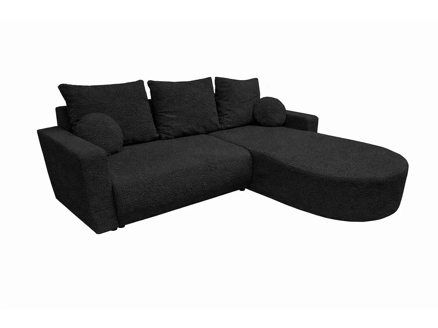 Ecksofa Toronto L-Form mit Schlaffunktion und Bettkasten, Bouclé-Stoff Quelle 100 Schwarz