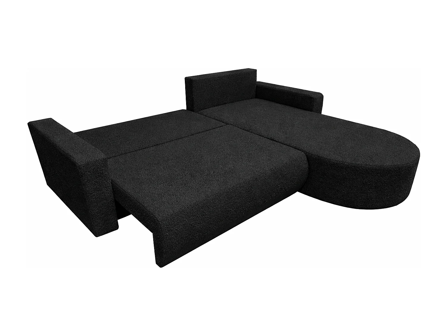 Ecksofa Toronto L-Form mit Schlaffunktion und Bettkasten, Bouclé-Stoff Quelle 100 Schwarz