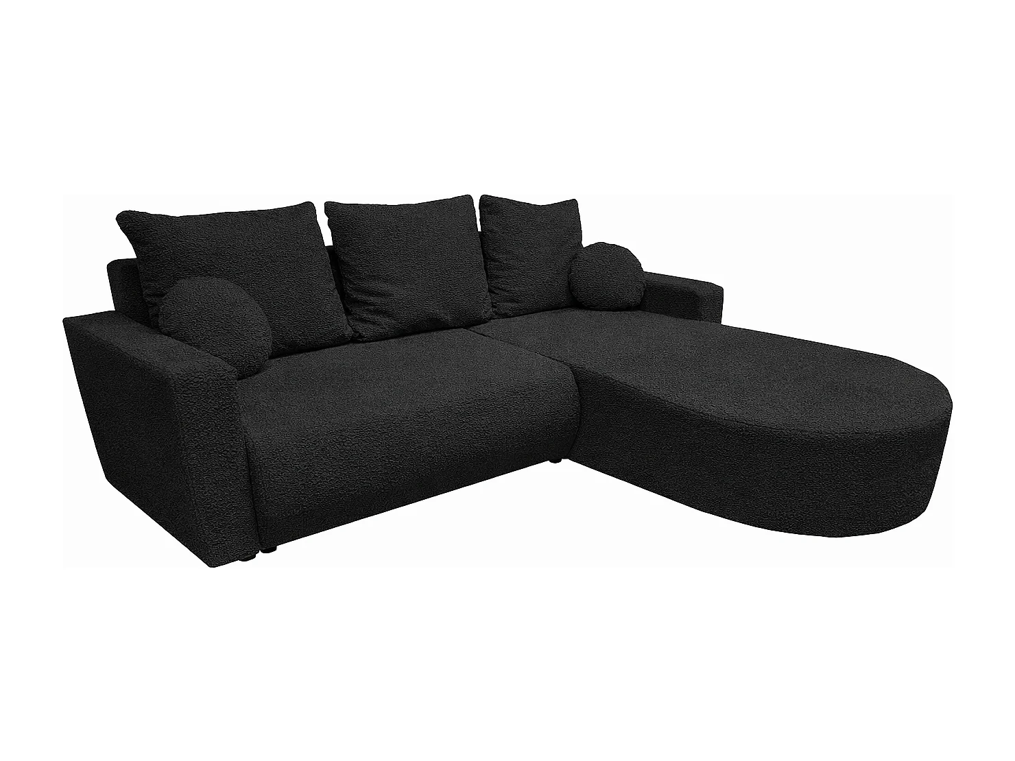 Ecksofa Toronto L-Form mit Schlaffunktion und Bettkasten, Bouclé-Stoff Quelle 100 Schwarz