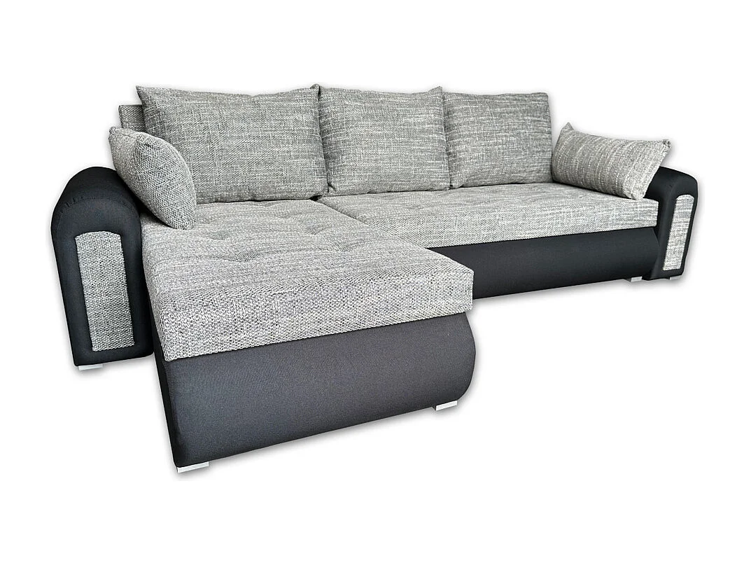 Relax-Ecksofa mit Schlaffunktion und Bettkasten in grau und schwarz, berlin 01 + sawana 14