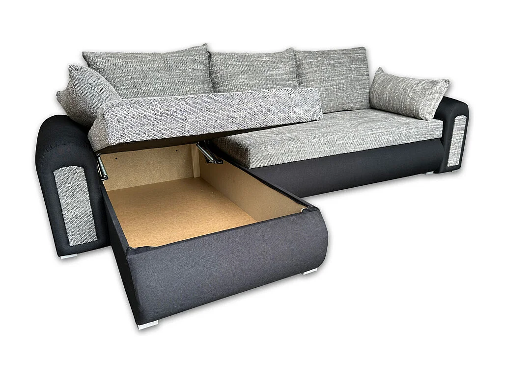 Relax-Ecksofa mit Schlaffunktion und Bettkasten in grau und schwarz, berlin 01 + sawana 14