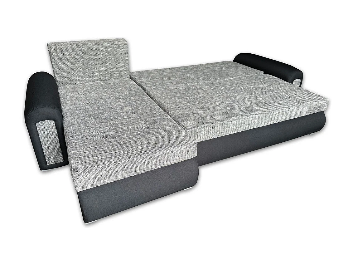 Relax-Ecksofa mit Schlaffunktion und Bettkasten in grau und schwarz, berlin 01 + sawana 14