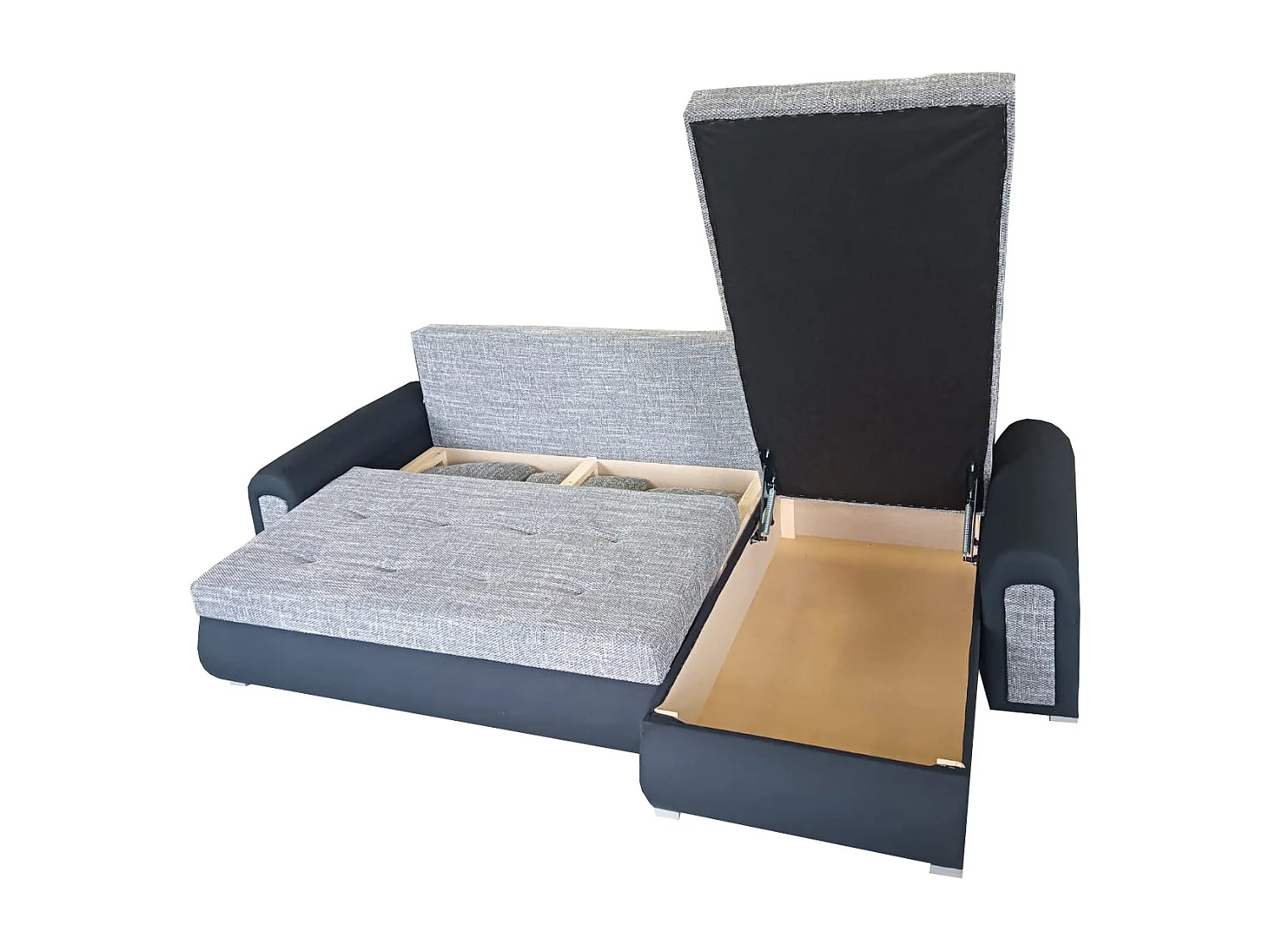 Relax-Ecksofa mit Schlaffunktion und Bettkasten in grau und schwarz, berlin 01 + sawana 14