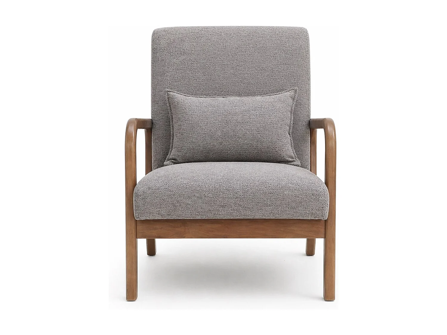 Butaca estilo nordico con estructura en madera oscura y tela con cojín lumbar en marrón taupe Nicole