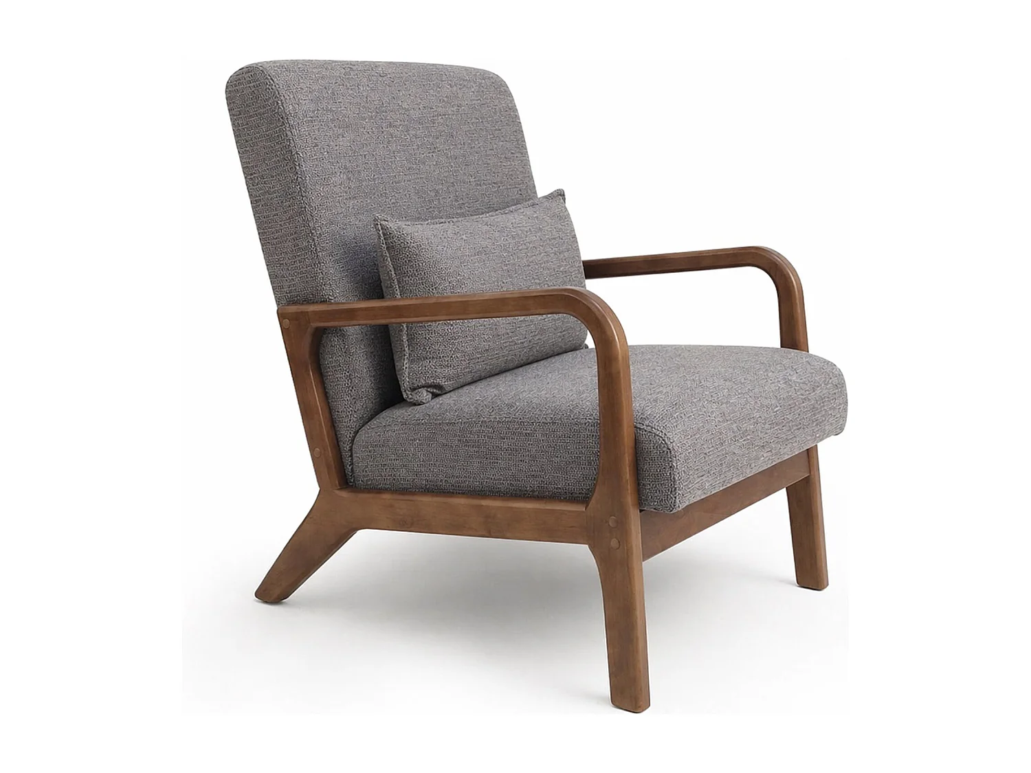 Butaca estilo nordico con estructura en madera oscura y tela con cojín lumbar en marrón taupe Nicole