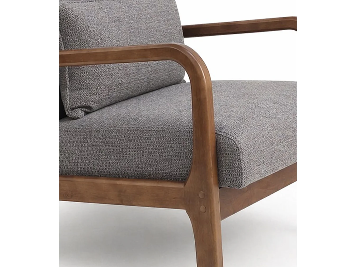 Butaca estilo nordico con estructura en madera oscura y tela con cojín lumbar en marrón taupe Nicole