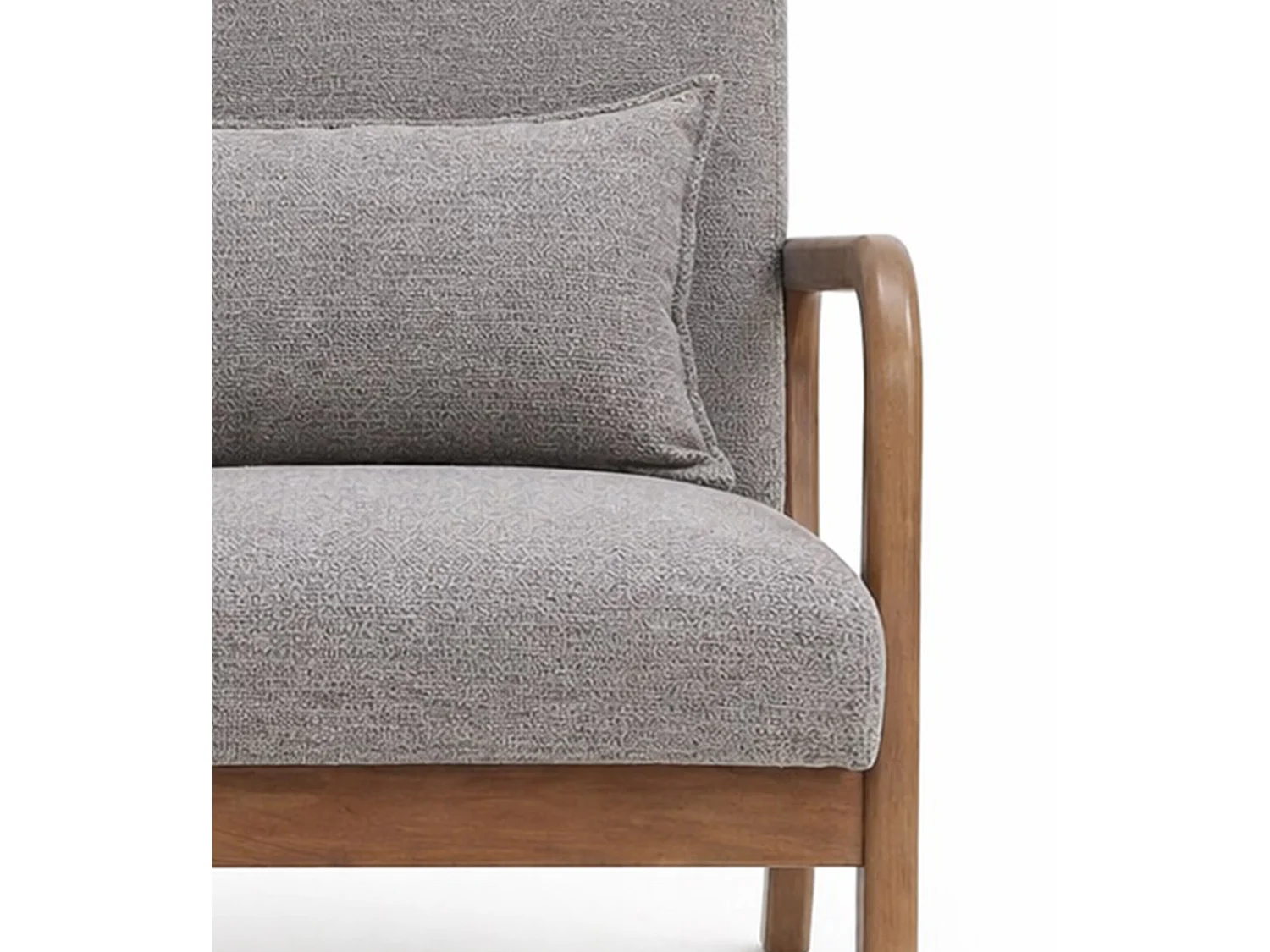 Butaca estilo nordico con estructura en madera oscura y tela con cojín lumbar en marrón taupe Nicole