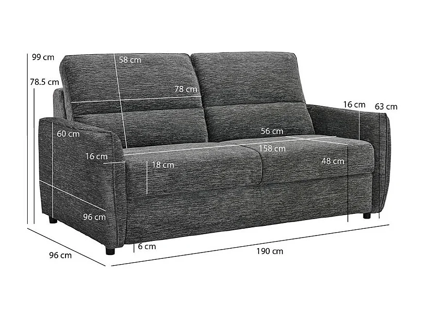 Canapé convertible 2p tissu doux gris avec matelas 140x190 cm - JOHN