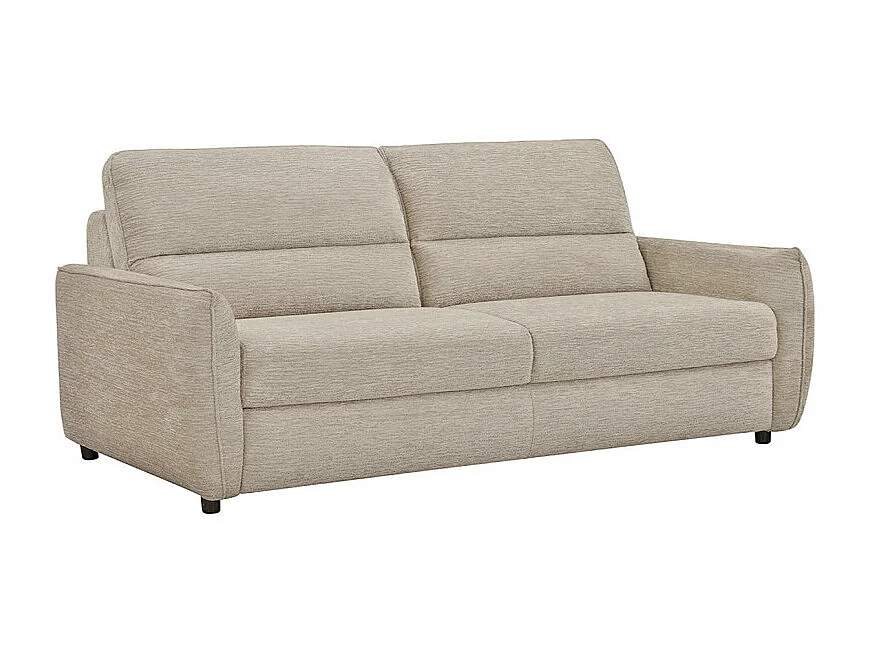 Canapé convertible 3p tissu doux beige avec matelas 160x190 cm - JOHN