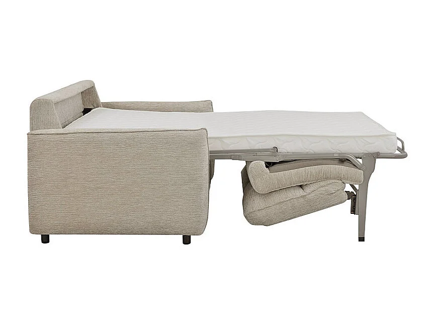 Canapé convertible 3p tissu doux beige avec matelas 160x190 cm - JOHN