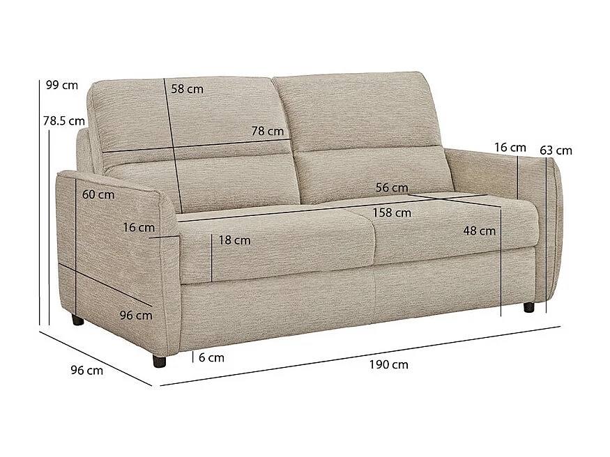Canapé convertible 2p tissu doux beige avec matelas 140x190 cm - JOHN