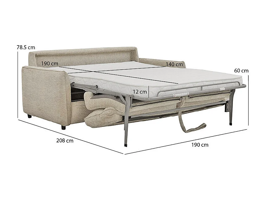 Canapé convertible 2p tissu doux beige avec matelas 140x190 cm - JOHN