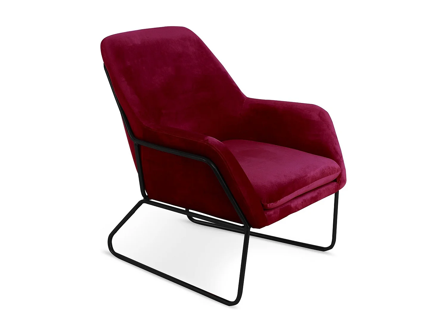 Fauteuil Claudio Velours Rouge pieds Métal Noir