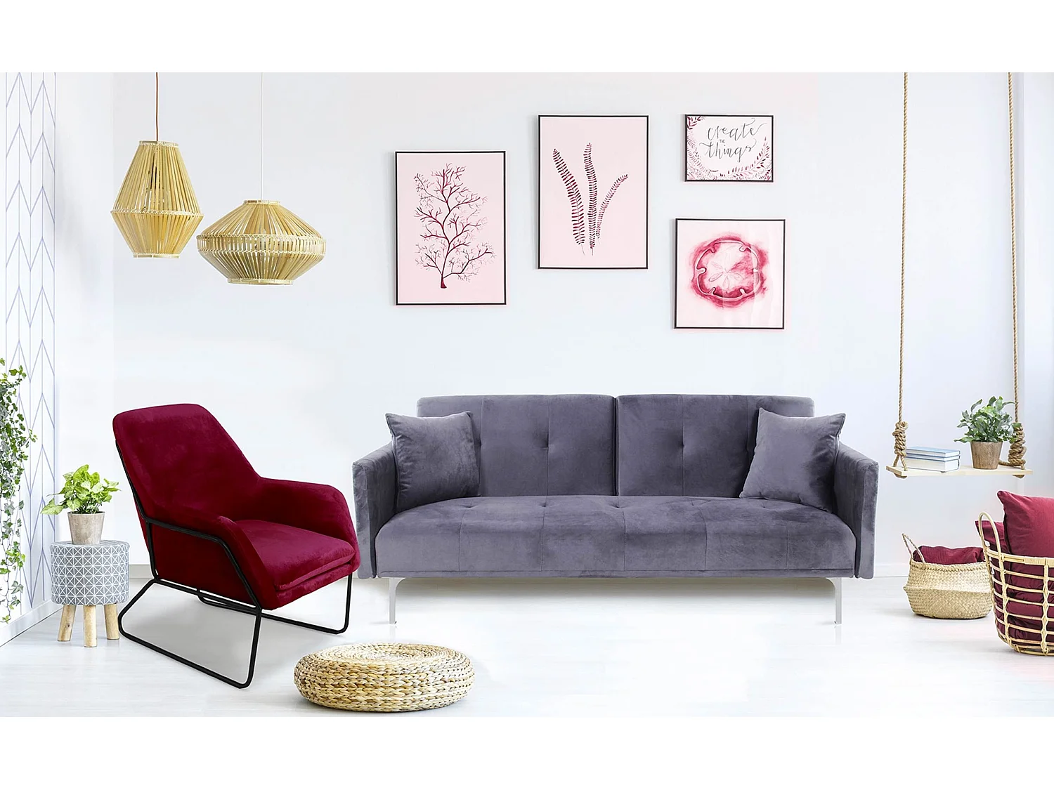 Fauteuil Claudio Velours Rouge pieds Métal Noir