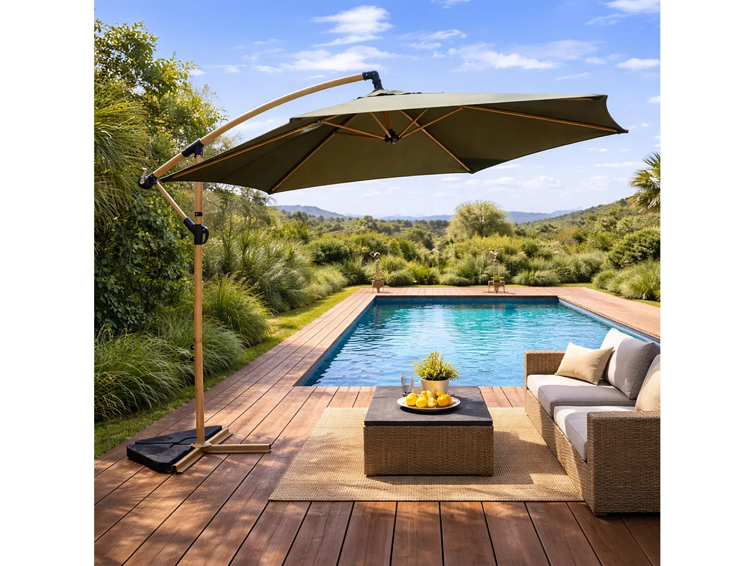 Parasol déporté octogonal Ø 300 cm vert PORTICCIO