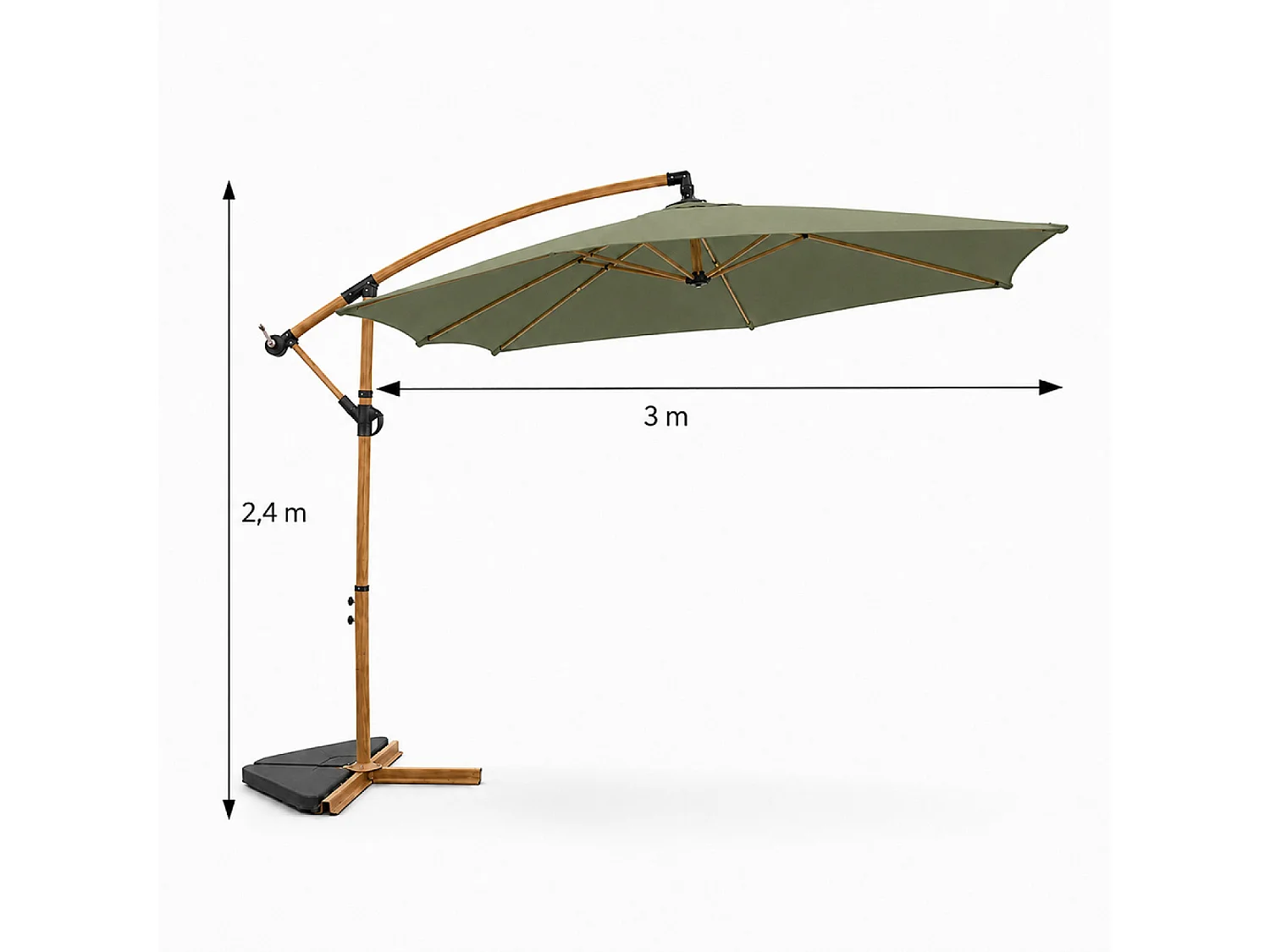 Parasol déporté octogonal Ø 300 cm vert PORTICCIO
