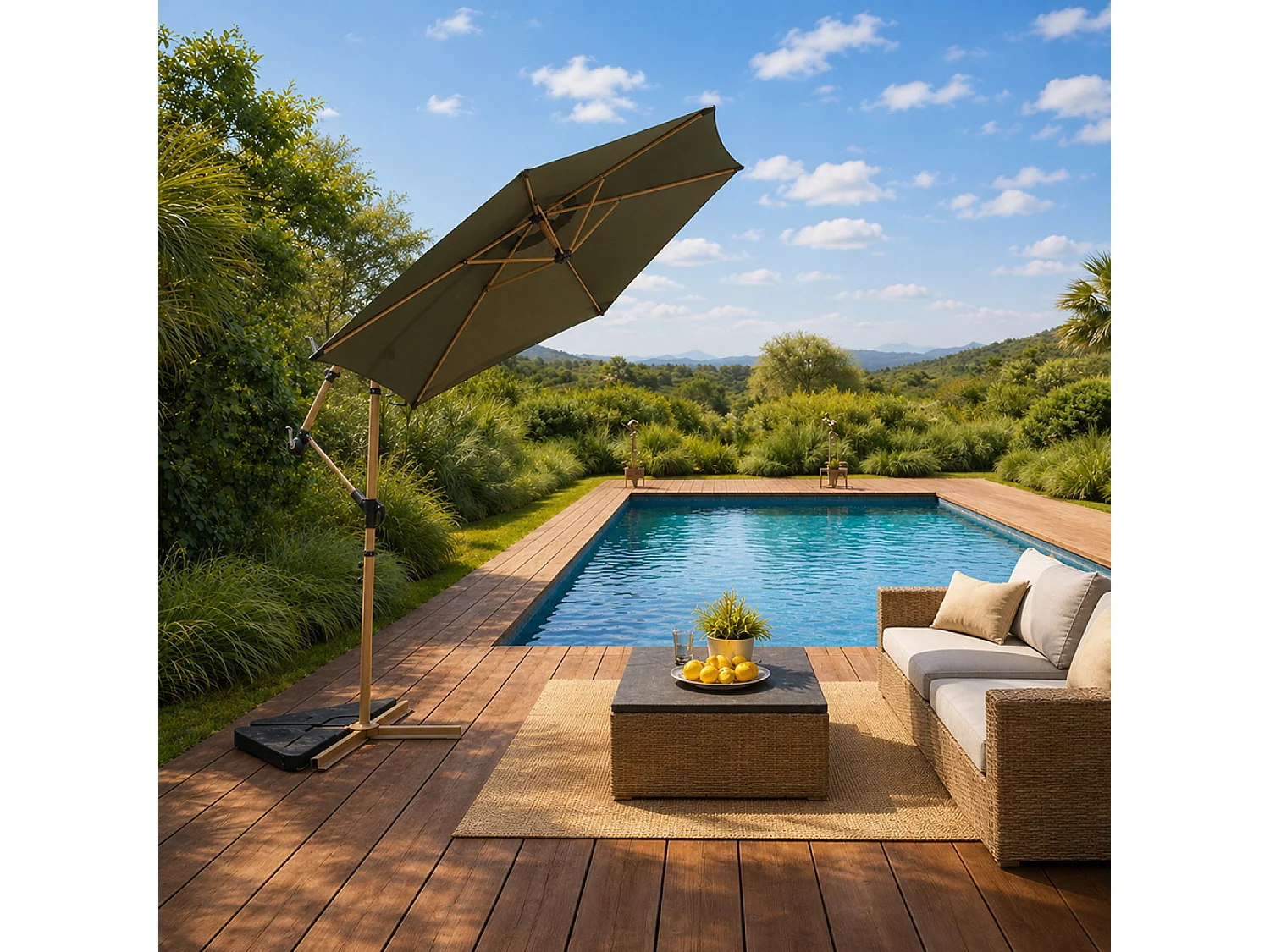 Parasol déporté octogonal Ø 300 cm vert PORTICCIO