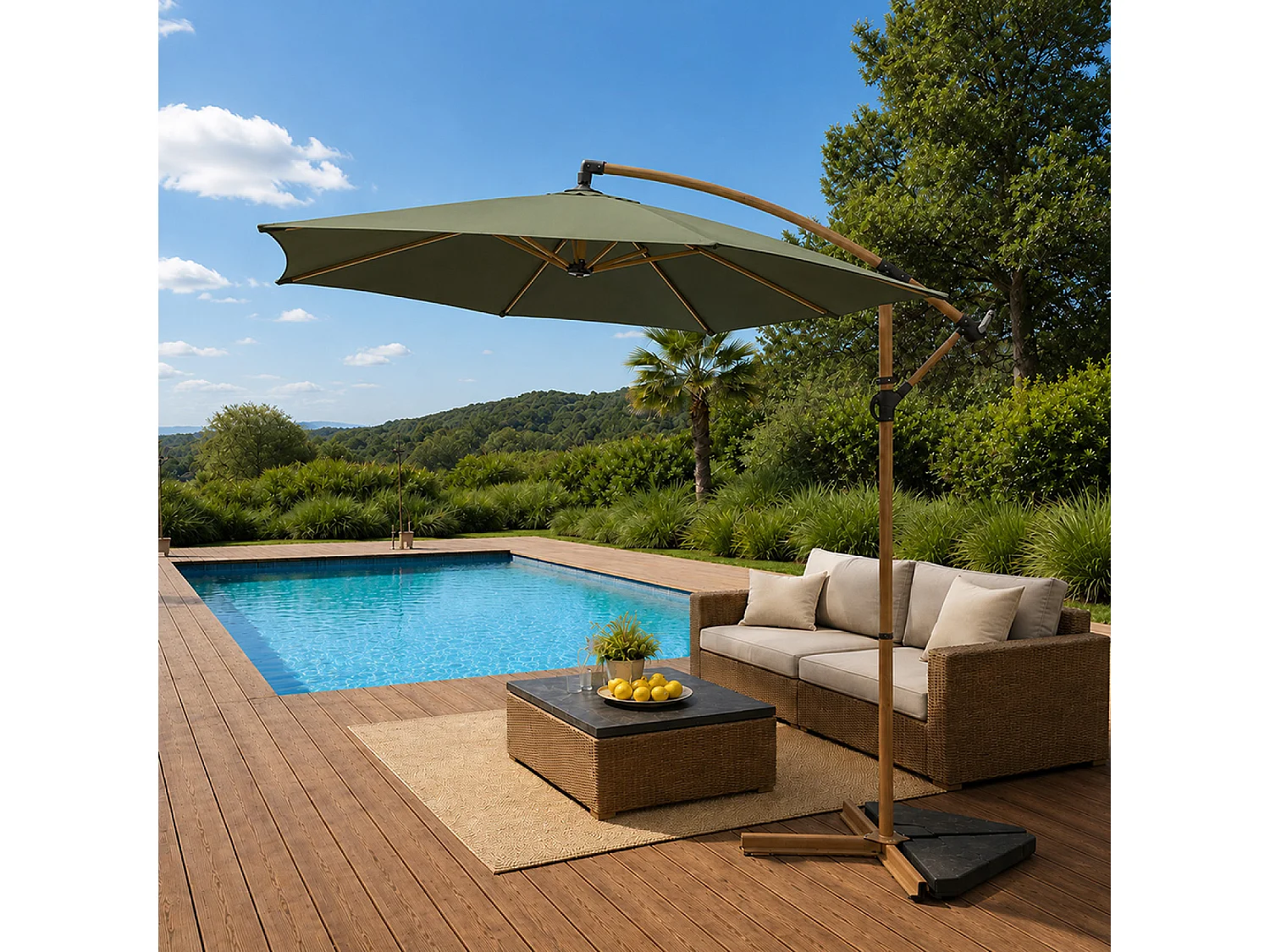 Parasol déporté octogonal Ø 300 cm vert PORTICCIO