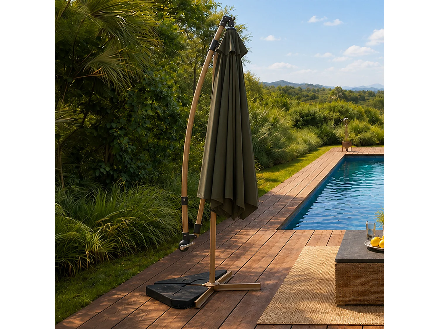 Parasol déporté octogonal Ø 300 cm vert PORTICCIO