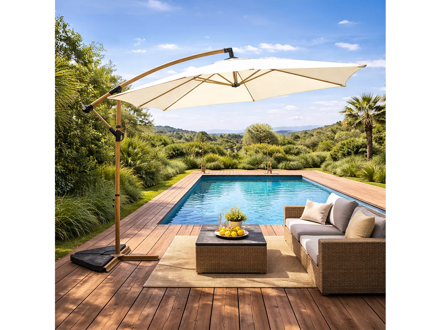 Parasol déporté octogonal Ø 300 cm écru PORTICCIO