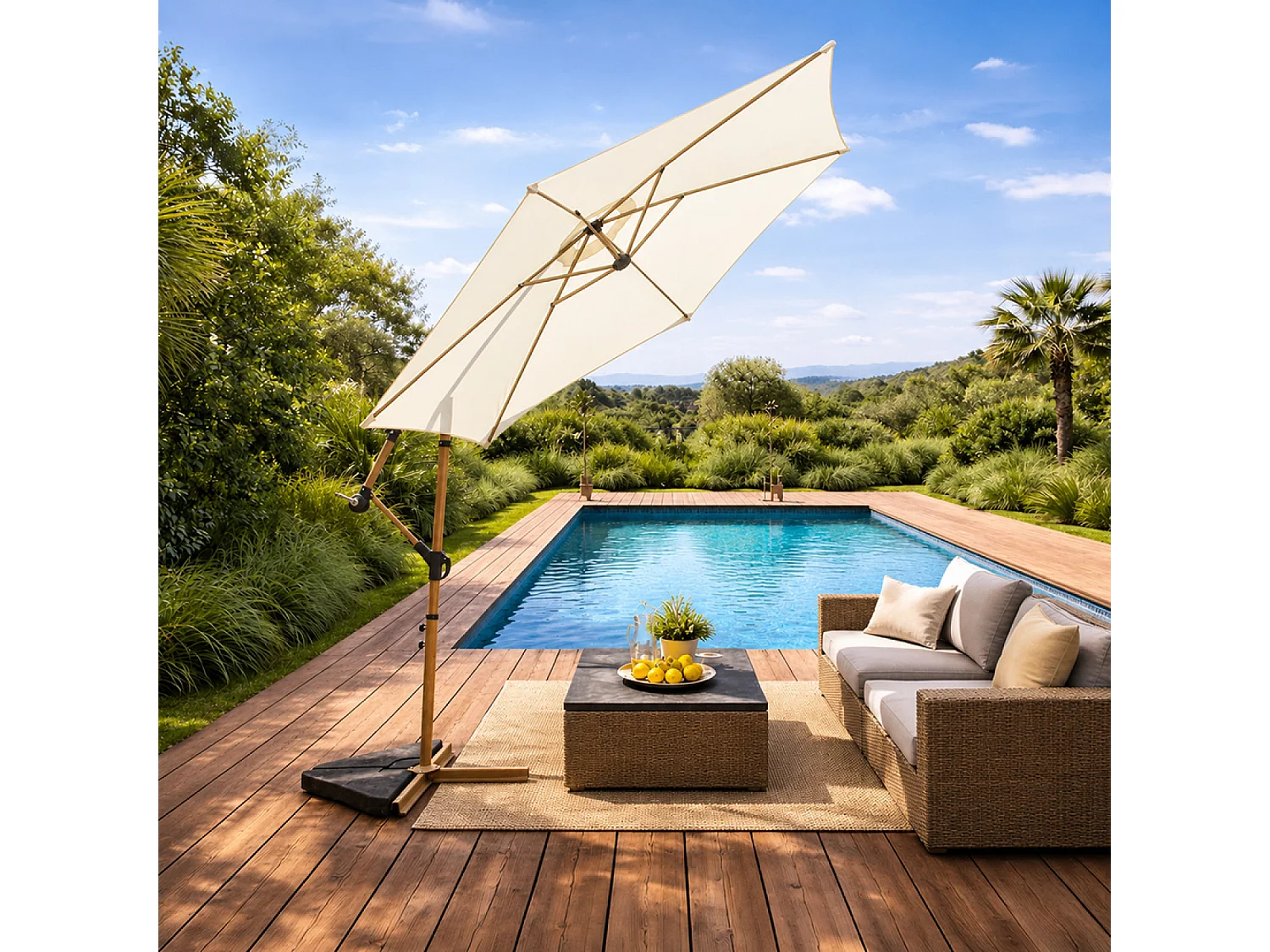 Parasol déporté octogonal Ø 300 cm écru PORTICCIO