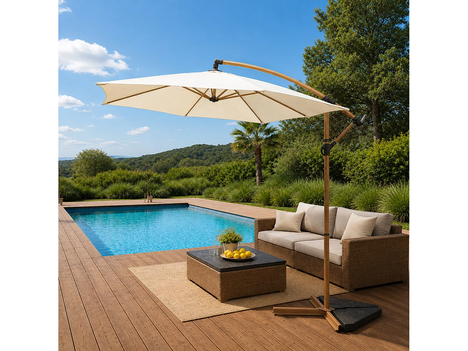 Parasol déporté octogonal Ø 300 cm écru PORTICCIO