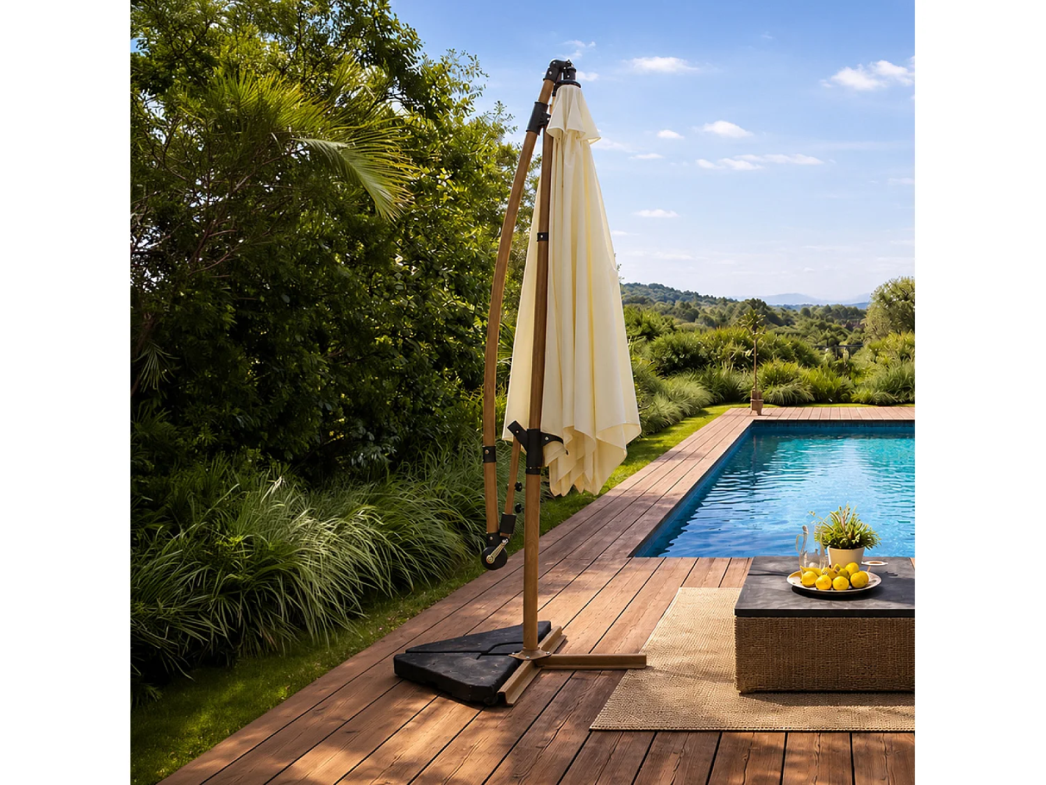 Parasol déporté octogonal Ø 300 cm écru PORTICCIO