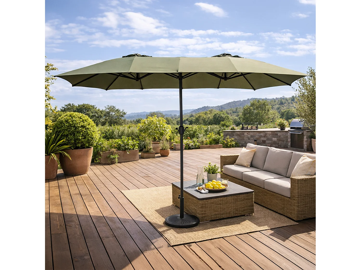 Parasol rectangulaire double 2,7x4,6m vert VENICE