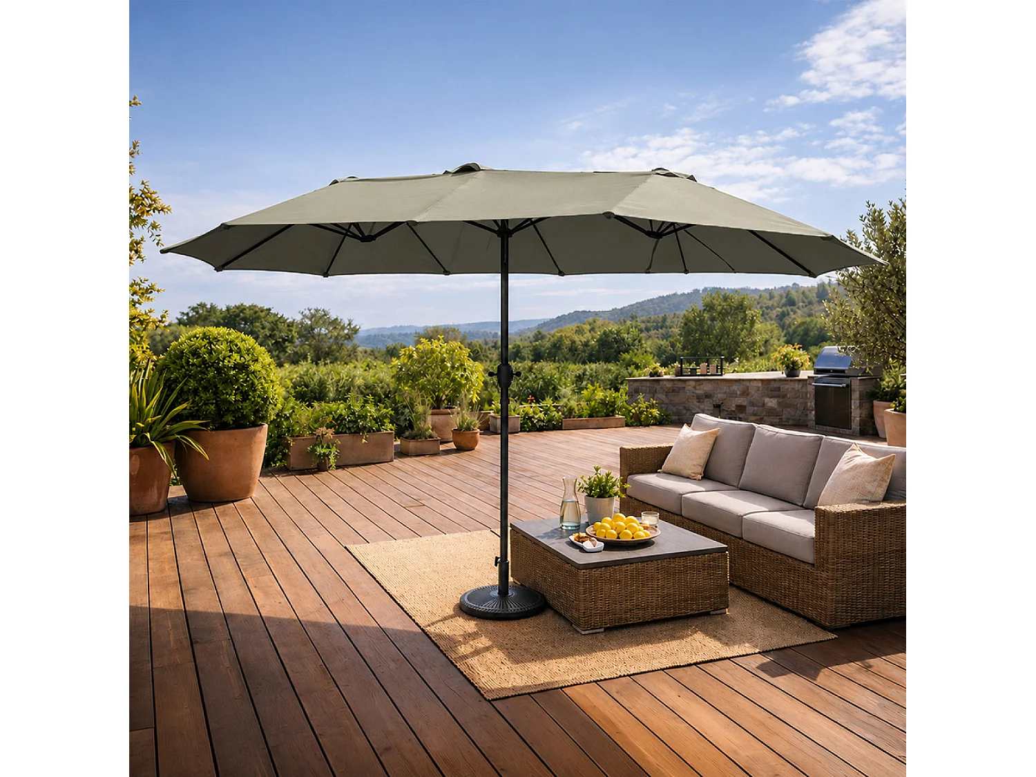 Parasol rectangulaire double 2,7x4,6m vert VENICE