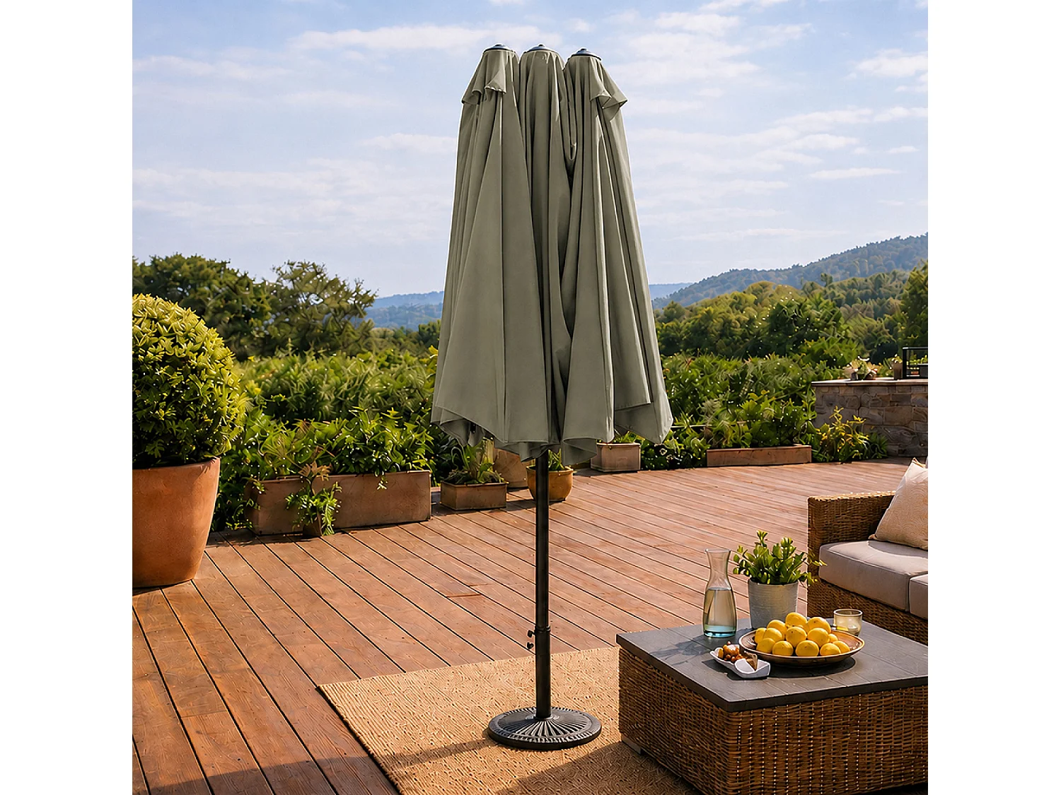 Parasol rectangulaire double 2,7x4,6m vert VENICE
