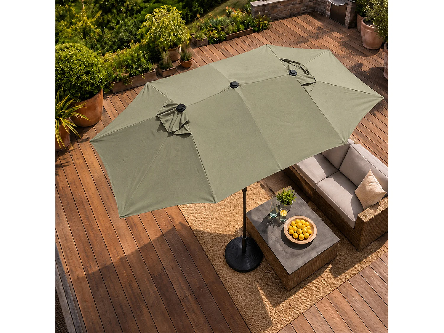 Parasol rectangulaire double 2,7x4,6m vert VENICE
