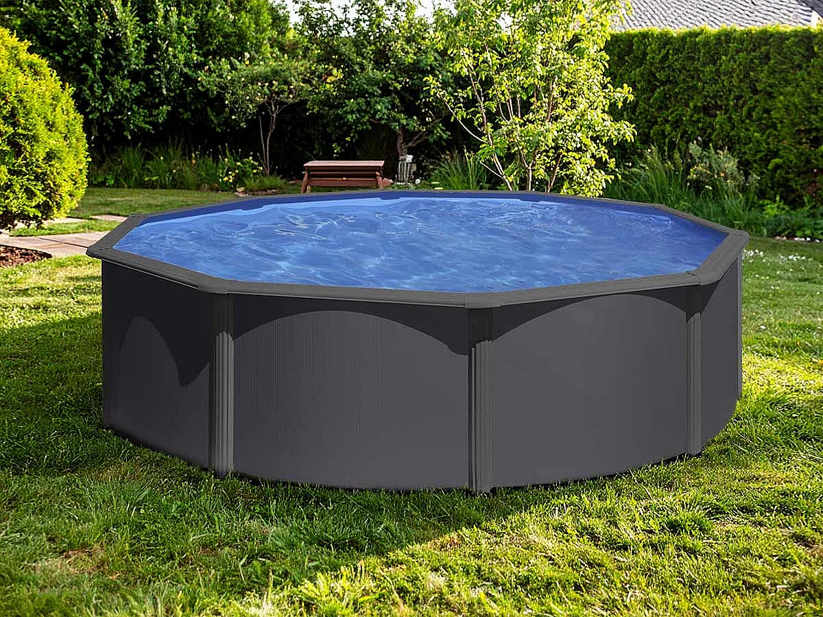 Piscine acier gris anthracite Louko ronde 3,70 x 1,22 m - Gré