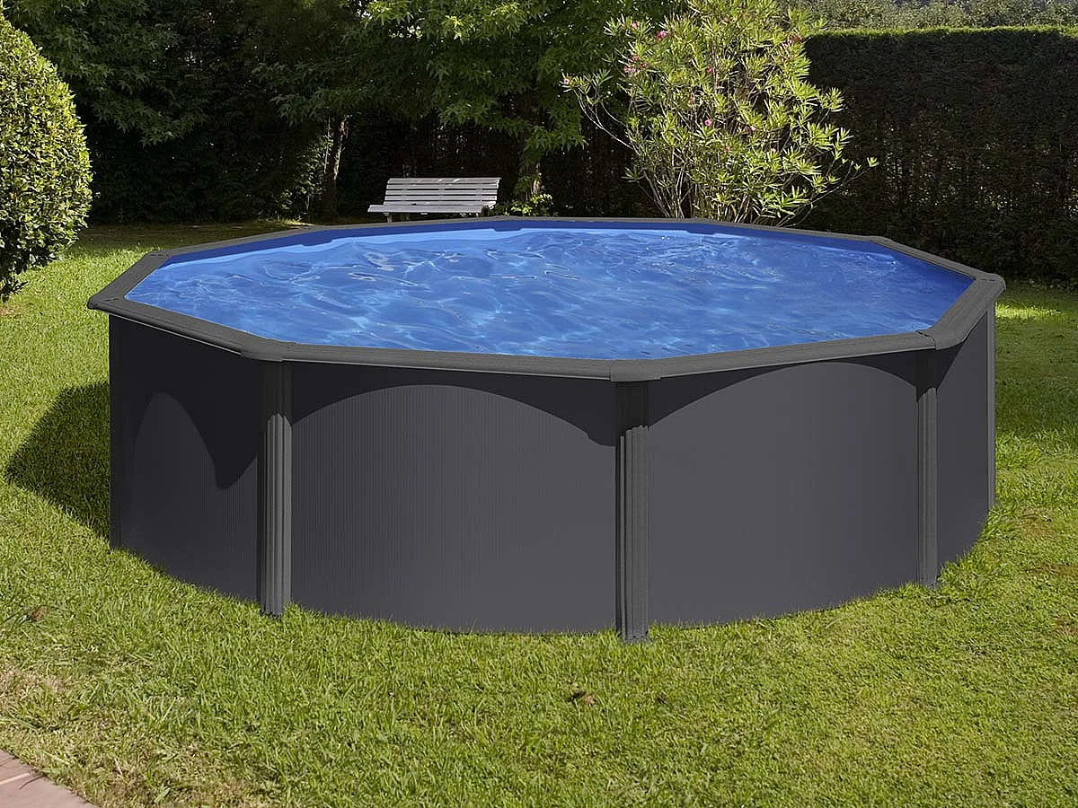 Piscine acier gris anthracite Louko ronde 3,70 x 1,22 m - Gré