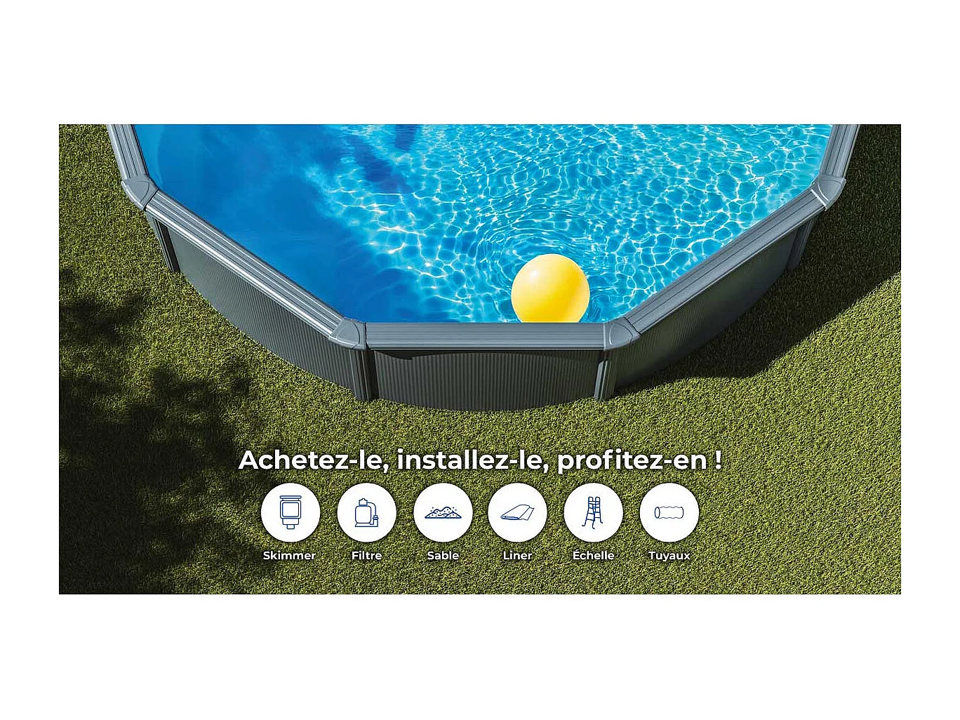 Piscine acier gris anthracite Louko ronde 3,70 x 1,22 m - Gré