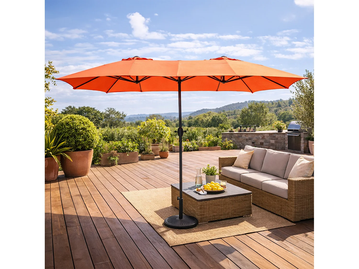 Parasol rectangulaire double 2,7x4,6m terracotta VENICE