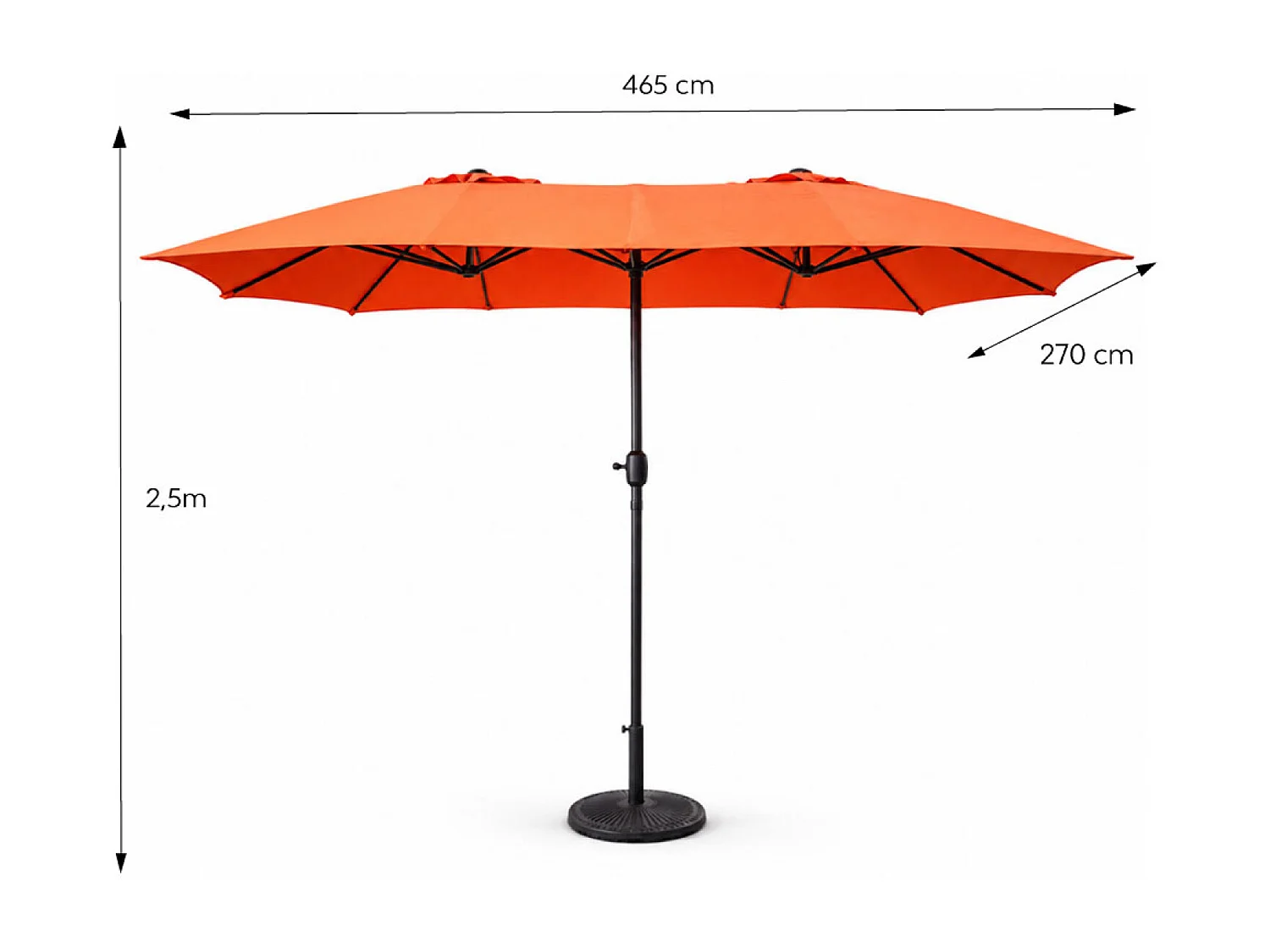 Parasol rectangulaire double 2,7x4,6m terracotta VENICE