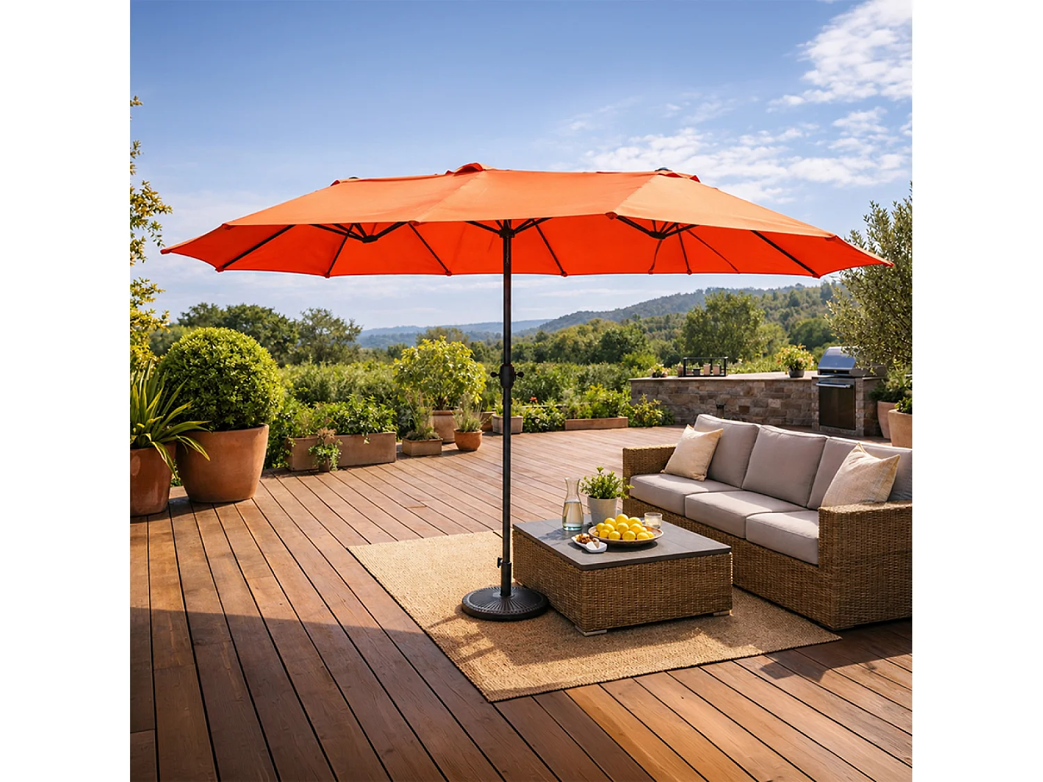 Parasol rectangulaire double 2,7x4,6m terracotta VENICE