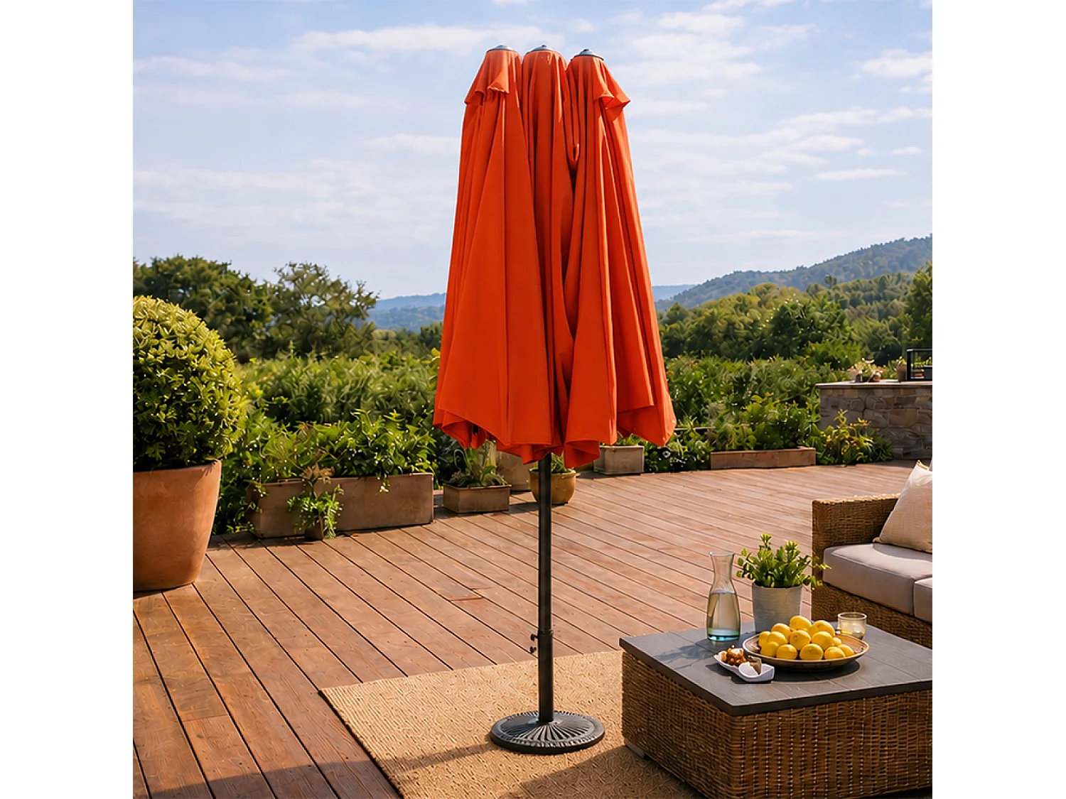 Parasol rectangulaire double 2,7x4,6m terracotta VENICE