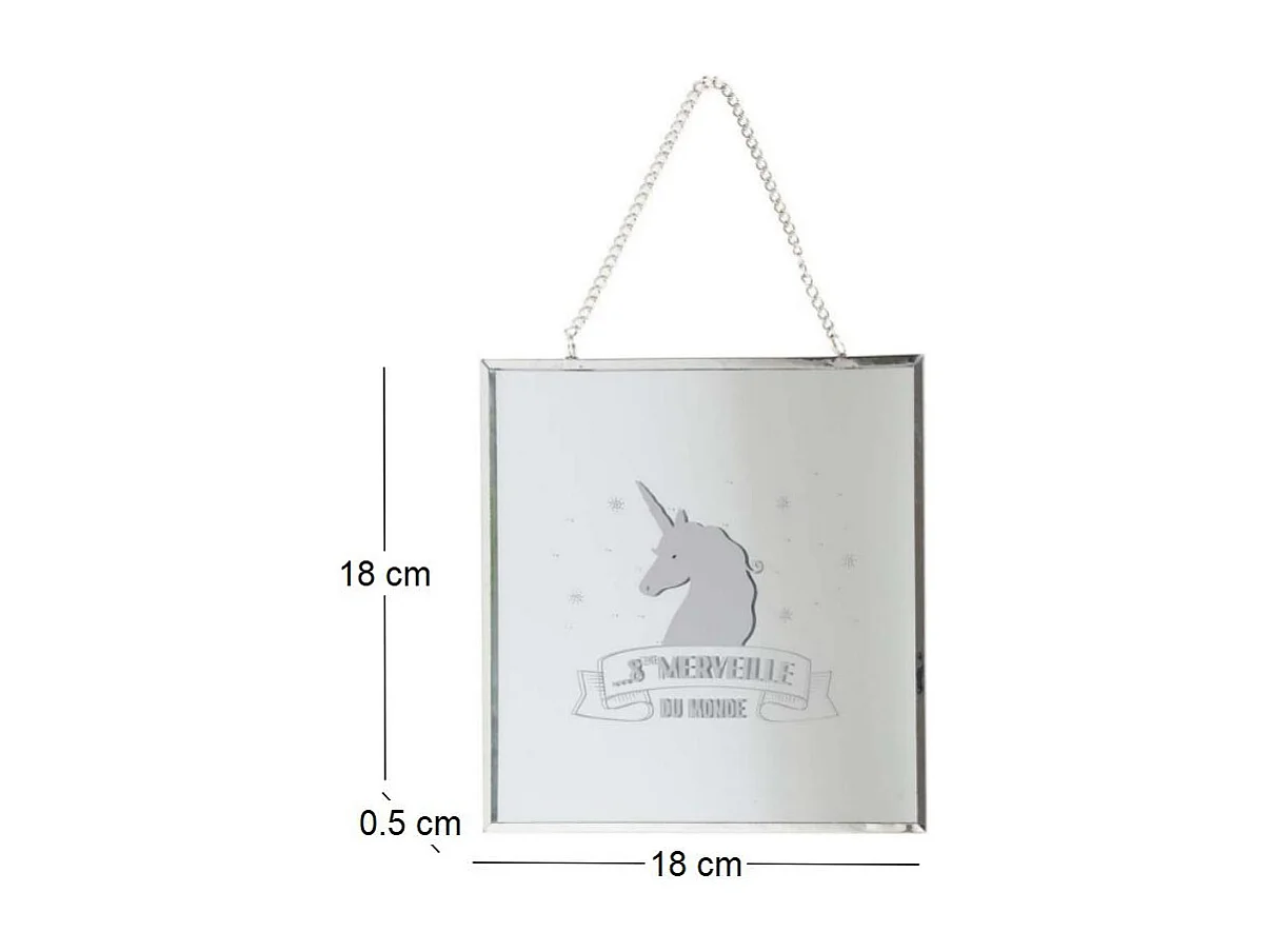 Miroir carré avec chainette licorne
