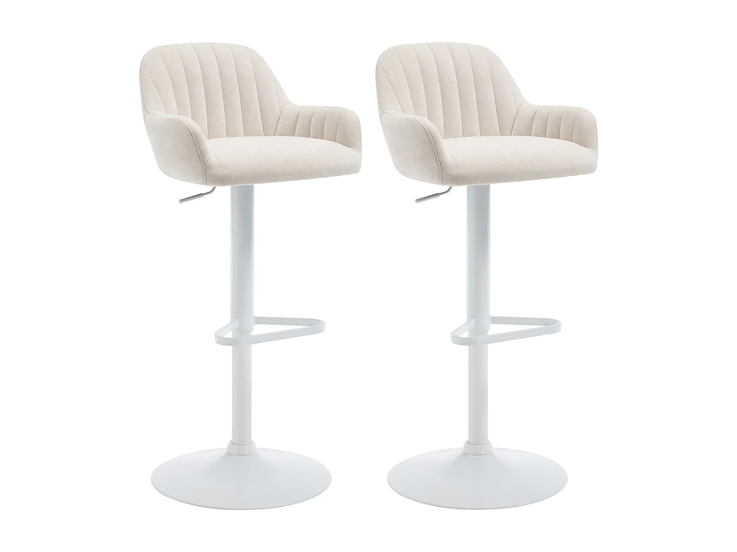Lot de 2 tabourets de bar en tissu et métal blanc - Hauteur réglable - Crème - ELEANA