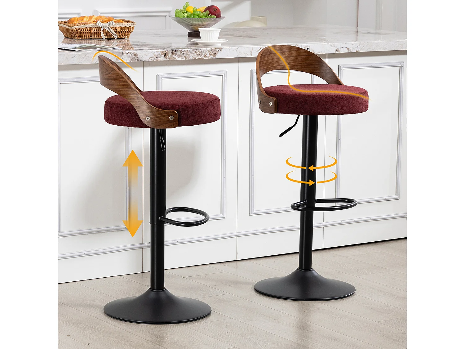 Lot de 2 Tabourets de Bar Pivotants Réglables 62-83 cm Style Industriel Vintage Repose-pieds Métal Charge 150 kg