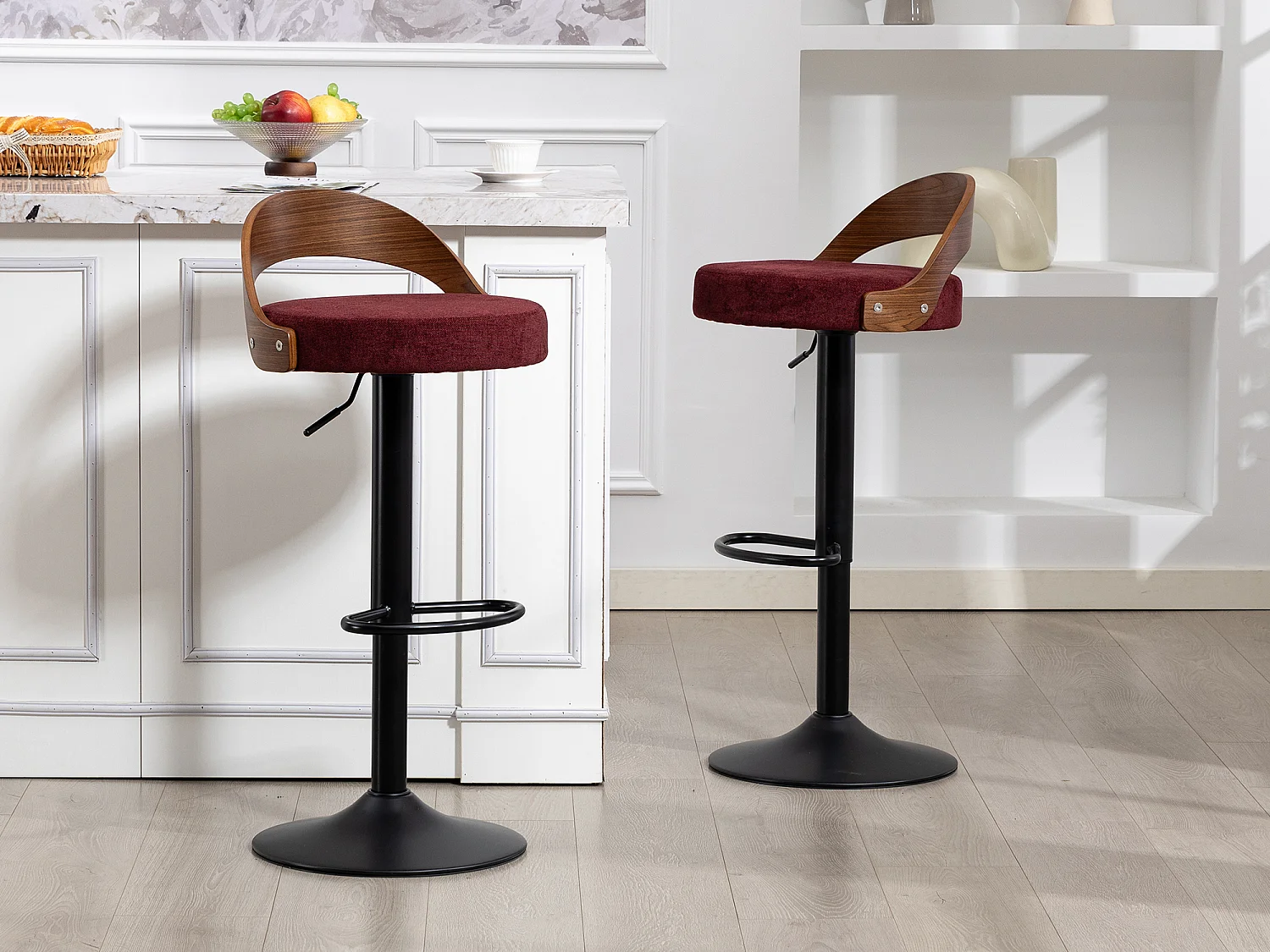 Lot de 2 Tabourets de Bar Pivotants Réglables 62-83 cm Style Industriel Vintage Repose-pieds Métal Charge 150 kg