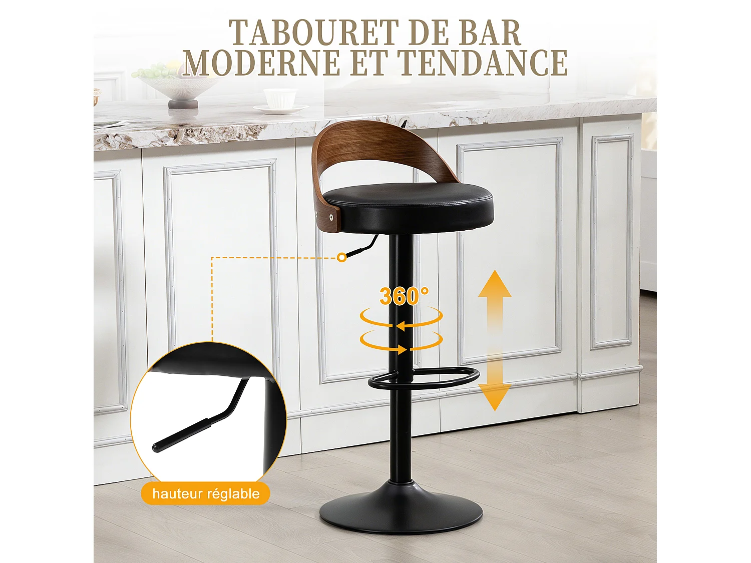 Lot de 2 Tabourets de Bar Pivotants Réglables 62-83 cm PU Cuir Style Industriel Vintage Repose-pieds Métal Charge 150 kg