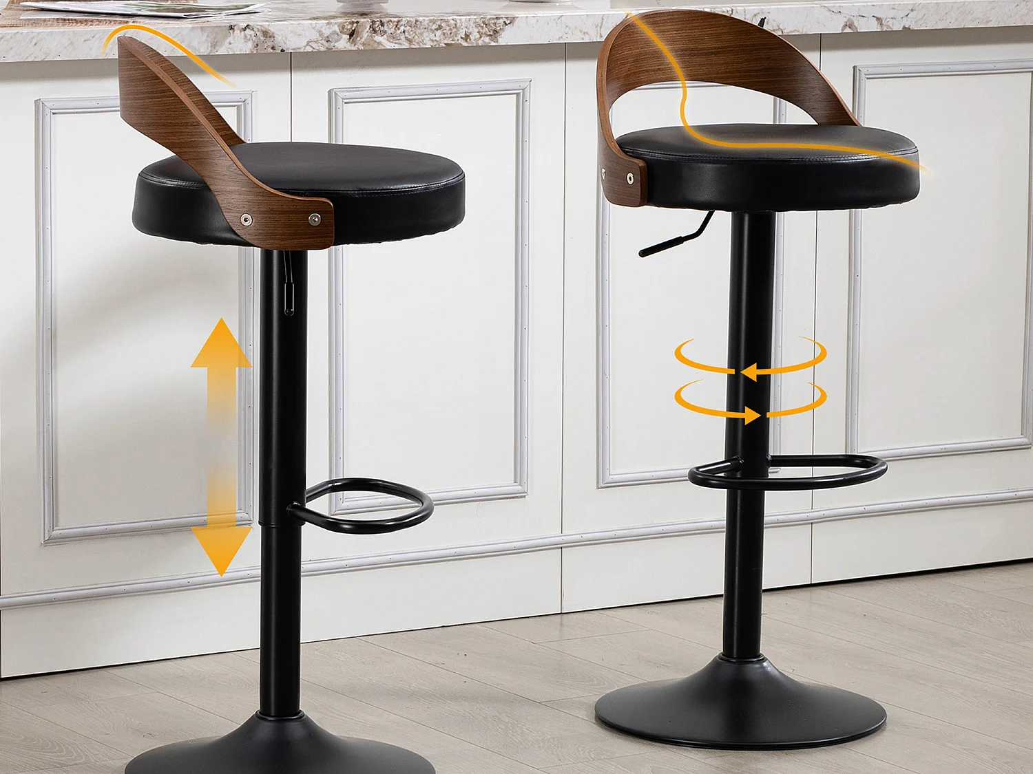 Lot de 2 Tabourets de Bar Pivotants Réglables 62-83 cm PU Cuir Style Industriel Vintage Repose-pieds Métal Charge 150 kg