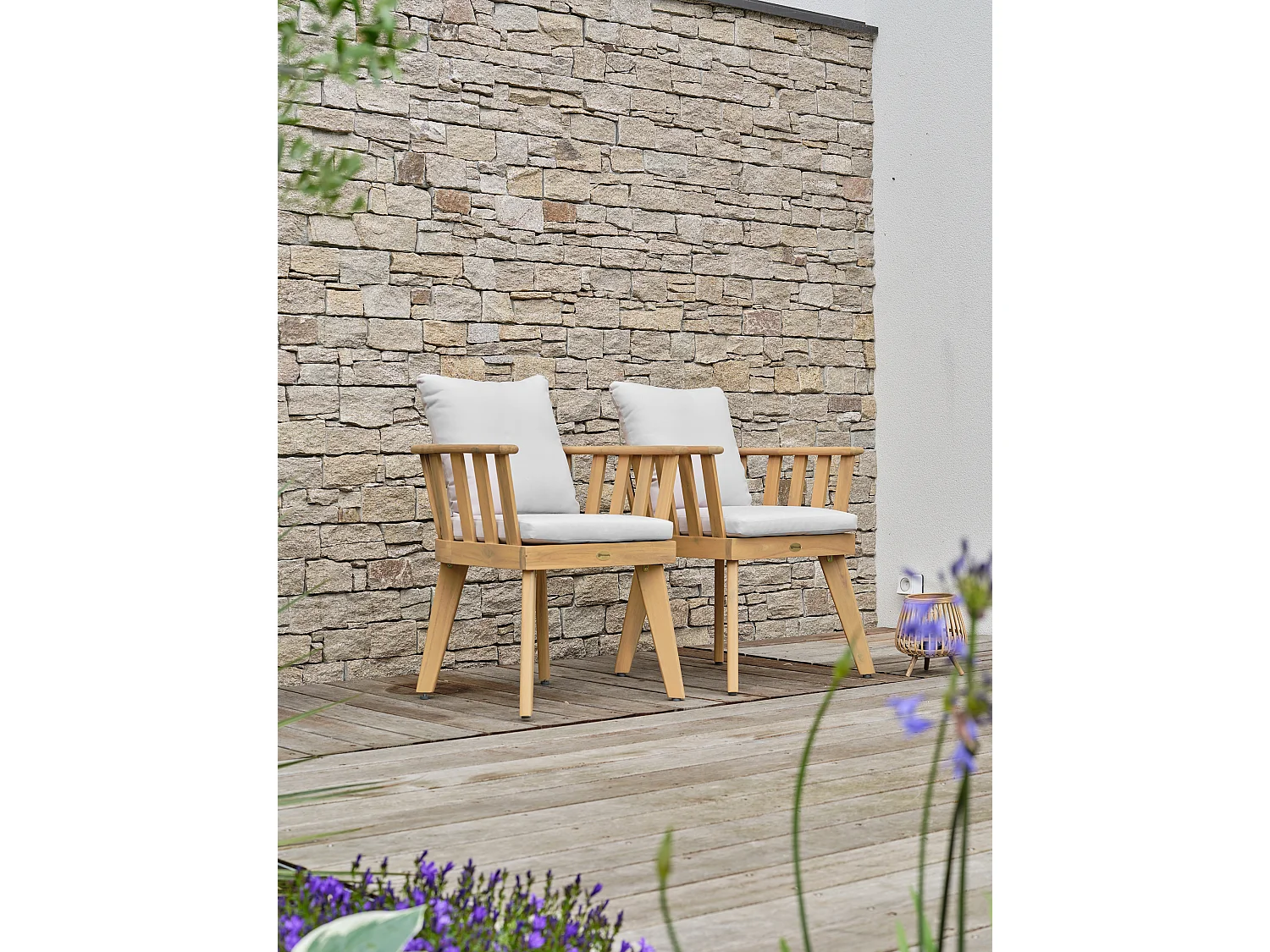 Lot de 2 fauteuils de jardin avec coussins - Acacia - LISO